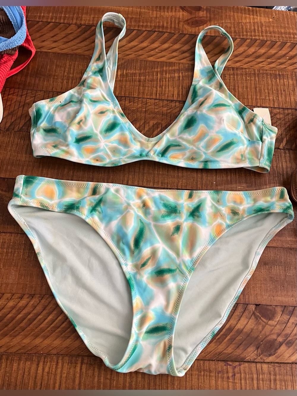 NWT Aerie FULL SET Voop Padded Top + Full Coverage Bottom Green Tie Dye - L